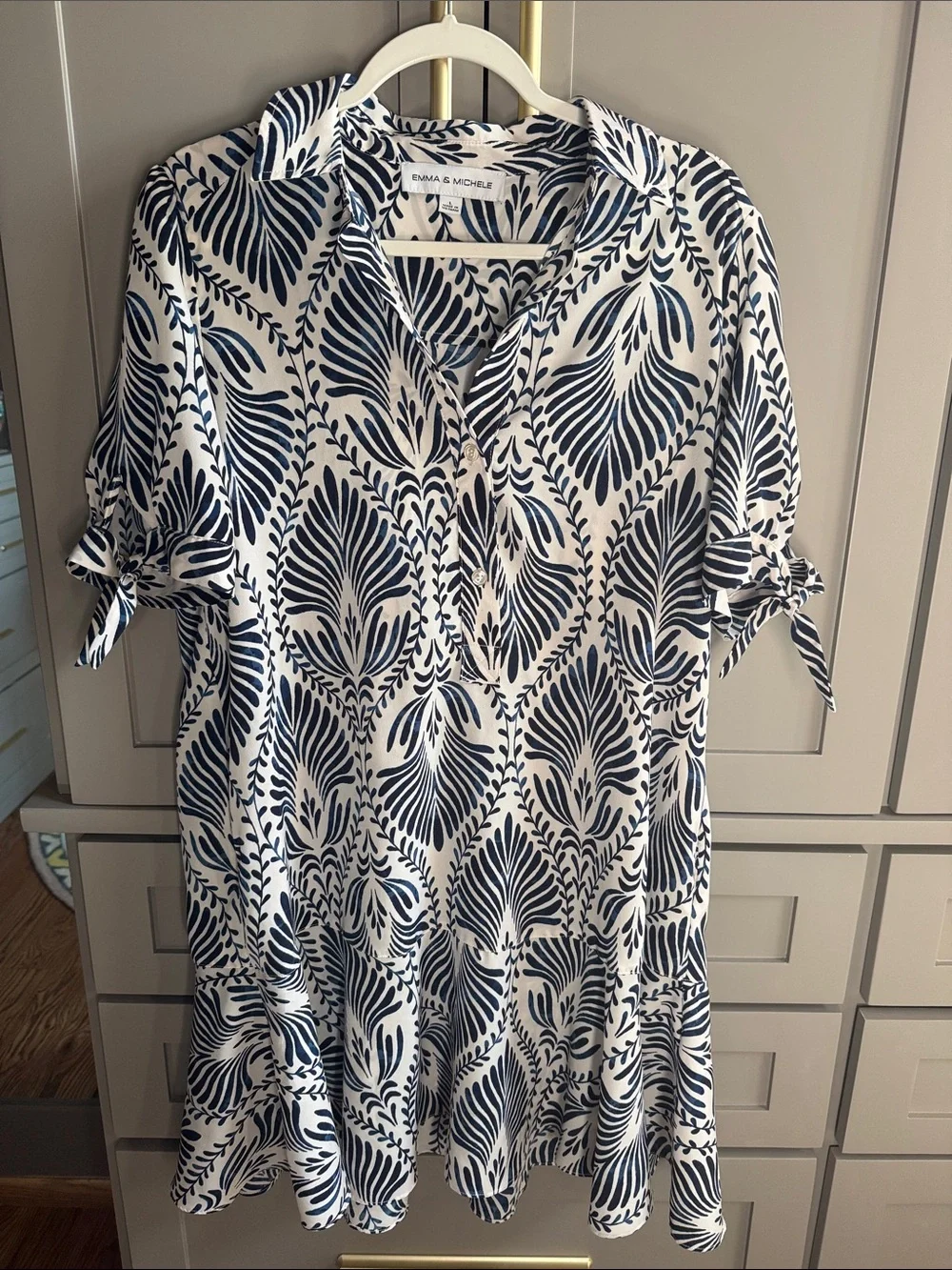 Emma & Michele Navy and White Printed Tunic Dress with pockets